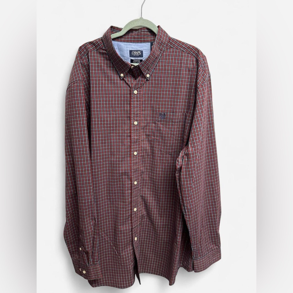 Chaps Men's Burgundy Plaid Button Down Shirt size 3XLT